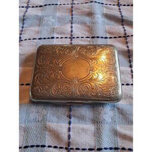 ANTIQUE SILVERPLATE SILVER PLATE HINGED case BOX cigarette 4.75” x 3 5/8” x 1”